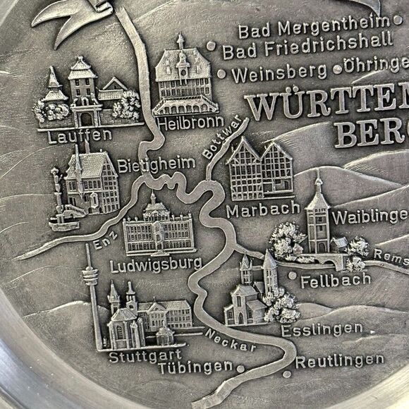 German Wine Gate Württemberg region Germany 95%‎ Pure Tin Decorative Plate - Picture 7 of 10